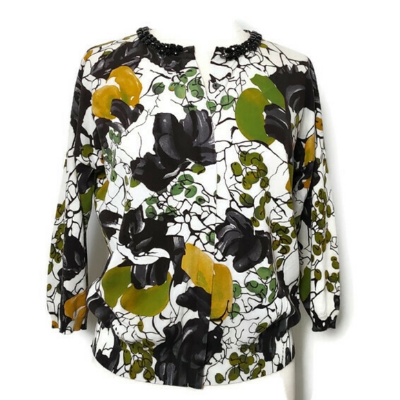 Magaschoni Sweaters - Magaschoni Crystal Embellished Cardigan Bold Print Mob Wife Vintage 90s Large